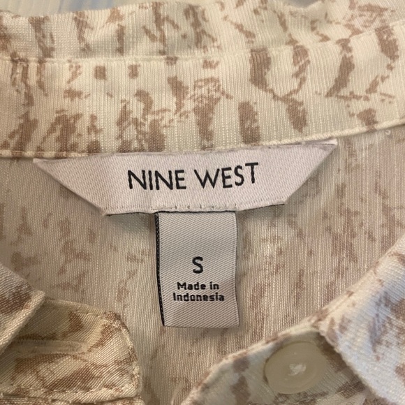 Nine West Cream and Brown Patterned Tie Knot Blouse Top - Picture 11 of 12